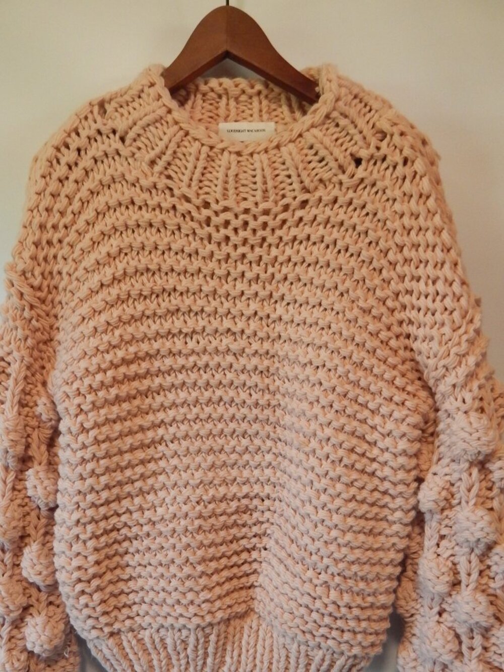Goodnight Macarron Pink "Clora" Pom Pom Sleeve Chunky Sweater L NWT